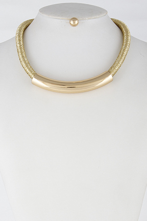 Thick Formal Choker Necklace With Bar Set 6FBH7